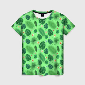 Женская футболка 3D с принтом Tropic в Новосибирске, 100% полиэфир ( синтетическое хлопкоподобное полотно) | прямой крой, круглый вырез горловины, длина до линии бедер | 2020 | абстракция | в отпуск | весна | гаваи | гавайи | гавайская | для отпуска | лето | листья | море | настроение | орнамент | осень | отдых | отпуск | пальма | паттерн | пляж | путешественник | цветочки