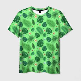 Мужская футболка 3D с принтом Tropic в Новосибирске, 100% полиэфир | прямой крой, круглый вырез горловины, длина до линии бедер | Тематика изображения на принте: 2020 | абстракция | в отпуск | весна | гаваи | гавайи | гавайская | для отпуска | лето | листья | море | настроение | орнамент | осень | отдых | отпуск | пальма | паттерн | пляж | путешественник | цветочки