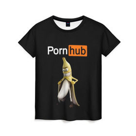 Женская футболка 3D с принтом PORN HUB в Новосибирске, 100% полиэфир ( синтетическое хлопкоподобное полотно) | прямой крой, круглый вырез горловины, длина до линии бедер | банан | логотип | пошлое