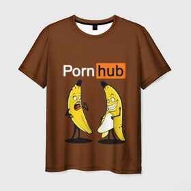 Мужская футболка 3D с принтом PORN HUB в Новосибирске, 100% полиэфир | прямой крой, круглый вырез горловины, длина до линии бедер | бананы | логотип | пошлое