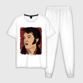 Мужская пижама хлопок с принтом Элвис Пресли в Новосибирске, 100% хлопок | брюки и футболка прямого кроя, без карманов, на брюках мягкая резинка на поясе и по низу штанин
 | американский. певец. актёр. король рок н ролл