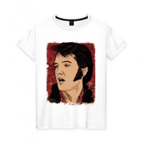 Женская футболка хлопок с принтом Элвис Пресли в Новосибирске, 100% хлопок | прямой крой, круглый вырез горловины, длина до линии бедер, слегка спущенное плечо | американский. певец. актёр. король рок н ролл