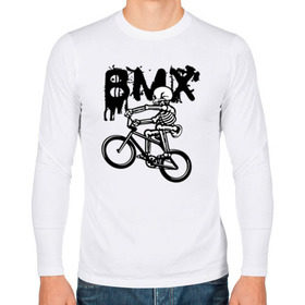 Мужской лонгслив хлопок с принтом BMX в Новосибирске, 100% хлопок |  | bike | bmx | bones | extreme | skeleton | skull | sport | велосипед | скелет | спорт | череп | экстрим