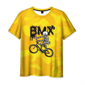 Мужская футболка 3D с принтом BMX в Новосибирске, 100% полиэфир | прямой крой, круглый вырез горловины, длина до линии бедер | bike | bmx | bones | extreme | skeleton | skull | sport | велосипед | скелет | спорт | череп | экстрим
