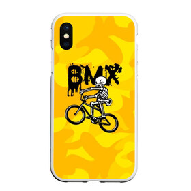 Чехол для iPhone XS Max матовый с принтом BMX в Новосибирске, Силикон | Область печати: задняя сторона чехла, без боковых панелей | bike | bmx | bones | extreme | skeleton | skull | sport | велосипед | скелет | спорт | череп | экстрим