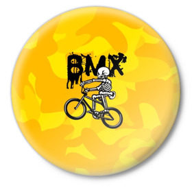 Значок с принтом BMX в Новосибирске,  металл | круглая форма, металлическая застежка в виде булавки | Тематика изображения на принте: bike | bmx | bones | extreme | skeleton | skull | sport | велосипед | скелет | спорт | череп | экстрим