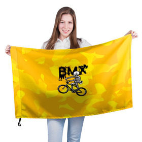 Флаг 3D с принтом BMX в Новосибирске, 100% полиэстер | плотность ткани — 95 г/м2, размер — 67 х 109 см. Принт наносится с одной стороны | bike | bmx | bones | extreme | skeleton | skull | sport | велосипед | скелет | спорт | череп | экстрим