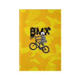 Обложка для паспорта матовая кожа с принтом BMX в Новосибирске, натуральная матовая кожа | размер 19,3 х 13,7 см; прозрачные пластиковые крепления | bike | bmx | bones | extreme | skeleton | skull | sport | велосипед | скелет | спорт | череп | экстрим