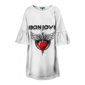 Детское платье 3D с принтом Bon Jovi в Новосибирске, 100% полиэстер | прямой силуэт, чуть расширенный к низу. Круглая горловина, на рукавах — воланы | bon jovi | бон джови | музыка | музыкальная группа | песни | рок | рок группа | рокгруппа
