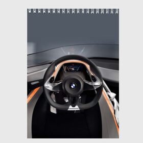 Скетчбук с принтом BMW в Новосибирске, 100% бумага
 | 48 листов, плотность листов — 100 г/м2, плотность картонной обложки — 250 г/м2. Листы скреплены сверху удобной пружинной спиралью | bmw | car | car interior | steering | windshield | автомобиль | бмв | лобовое стекло | руль | салон