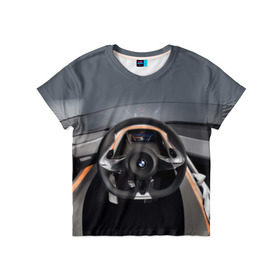 Детская футболка 3D с принтом BMW в Новосибирске, 100% гипоаллергенный полиэфир | прямой крой, круглый вырез горловины, длина до линии бедер, чуть спущенное плечо, ткань немного тянется | bmw | car | car interior | steering | windshield | автомобиль | бмв | лобовое стекло | руль | салон