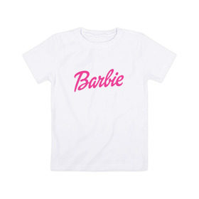 Детская футболка хлопок с принтом Barbie в Новосибирске, 100% хлопок | круглый вырез горловины, полуприлегающий силуэт, длина до линии бедер | Тематика изображения на принте: bad | barbie | bratz | girl | princess | team | барби | братц | девочка | дочка | дочь | кукла | куколка | лого | логотип | любимая | невеста | подружка | прекрасная