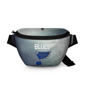 Поясная сумка 3D с принтом St. Louis Blues в Новосибирске, 100% полиэстер | плотная ткань, ремень с регулируемой длиной, внутри несколько карманов для мелочей, основное отделение и карман с обратной стороны сумки застегиваются на молнию | nhl | st. louis blues | блюз | нхл | сент луиз | сент луис | сент луис блюз | тарасенко | хоккей | шайба