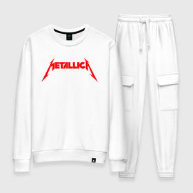 Женский костюм хлопок с принтом METALLICA RED LOGO в Новосибирске, 100% хлопок | на свитшоте круглая горловина, мягкая резинка по низу. Брюки заужены к низу, на них два вида карманов: два 