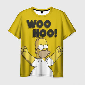Мужская футболка 3D с принтом HOMER - WOO HOO! в Новосибирске, 100% полиэфир | прямой крой, круглый вырез горловины, длина до линии бедер | bart | homer | lisa | the simpsons | барт | гомер | лиза | мэгги | симпсоны