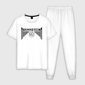 Мужская пижама хлопок с принтом Rammstein в Новосибирске, 100% хлопок | брюки и футболка прямого кроя, без карманов, на брюках мягкая резинка на поясе и по низу штанин
 | deutschland | duhastviel.mutter | hevy metal | meinteil | music | rammstein | rammsteinfan | ramshtain | rock | германия | метал | музыка | немцы | рамштаин | рамштайн | рамштейн | рок