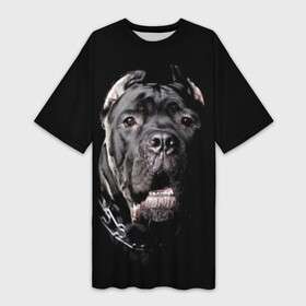 Платье-футболка 3D с принтом Мастиф в Новосибирске,  |  | animal | black | collar | dog | friend | look | man | muzzle | взгляд | друг | животное | мастиф | ошейник | пёс | собака | человека | черный