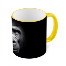 Кружка с принтом Горилла в Новосибирске, керамика | ёмкость 330 мл | animal | black | eyes | fauna | gorilla | gray | look | monkey | muzzle | primate | взгляд | глаза | горилла | животное | обезьяна | примат | серый | фауна | черный