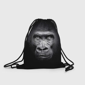 Рюкзак-мешок 3D с принтом Горилла в Новосибирске, 100% полиэстер | плотность ткани — 200 г/м2, размер — 35 х 45 см; лямки — толстые шнурки, застежка на шнуровке, без карманов и подкладки | Тематика изображения на принте: animal | black | eyes | fauna | gorilla | gray | look | monkey | muzzle | primate | взгляд | глаза | горилла | животное | обезьяна | примат | серый | фауна | черный
