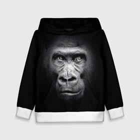 Детская толстовка 3D с принтом Горилла в Новосибирске, 100% полиэстер | двухслойный капюшон со шнурком для регулировки, мягкие манжеты на рукавах и по низу толстовки, спереди карман-кенгуру с мягким внутренним слоем | animal | black | eyes | fauna | gorilla | gray | look | monkey | muzzle | primate | взгляд | глаза | горилла | животное | обезьяна | примат | серый | фауна | черный