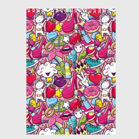 Скетчбук с принтом Девчачьи радости в Новосибирске, 100% бумага
 | 48 листов, плотность листов — 100 г/м2, плотность картонной обложки — 250 г/м2. Листы скреплены сверху удобной пружинной спиралью | Тематика изображения на принте: cat | clou | crown | flower | funny | graffiti | heart | kitten | lips | lollipop | shoes | sneakers | strawberry | unicorn | граффити | губы | единорог | звезда | кеды | клубника | корона | кот | котёнок | леденец | мороженое | облако | обувь | помада | 