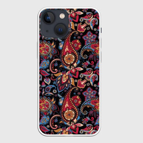 Чехол для iPhone 13 mini с принтом Этнический орнамент в Новосибирске,  |  | asia | black | blue | curl | east | ethnic | flower | india | ornament | pattern | petal | red | yellow | zendudl | азия | восток | желтый | завитушка | зендудл | индия | красный | лепесток | орнамент | узор | цветок | черный | этнический