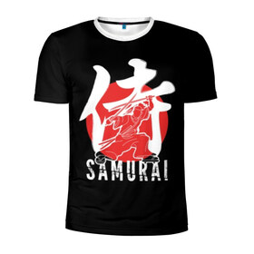 Мужская футболка 3D спортивная с принтом Samurai в Новосибирске, 100% полиэстер с улучшенными характеристиками | приталенный силуэт, круглая горловина, широкие плечи, сужается к линии бедра | black | dangerous | hieroglyph | japan | kimono | man | red | samurai | slogan | sun | sword | text | warrior | white | белый | воин | иероглиф | кимоно | красный | меч | мужчина | опасный | самурай | слоган | солнце | текст | черный | япония