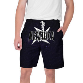 Мужские шорты 3D с принтом Metallica в Новосибирске,  полиэстер 100% | прямой крой, два кармана без застежек по бокам. Мягкая трикотажная резинка на поясе, внутри которой широкие завязки. Длина чуть выше колен | Тематика изображения на принте: metallica | группа | метал | металлика | музыка | песни | рок