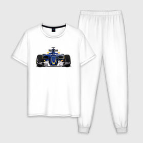 Мужская пижама хлопок с принтом Sauber F1 Team в Новосибирске, 100% хлопок | брюки и футболка прямого кроя, без карманов, на брюках мягкая резинка на поясе и по низу штанин
 | f1. болид | авто | гонки | формула 1