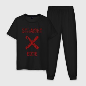 Мужская пижама хлопок с принтом Straight edge в Новосибирске, 100% хлопок | брюки и футболка прямого кроя, без карманов, на брюках мягкая резинка на поясе и по низу штанин
 | straight edge | sxe | острая грань | схе