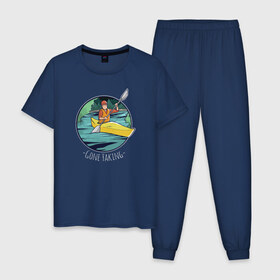 Мужская пижама хлопок с принтом Байдарка в Новосибирске, 100% хлопок | брюки и футболка прямого кроя, без карманов, на брюках мягкая резинка на поясе и по низу штанин
 | байдарка | водный спорт | каякинг