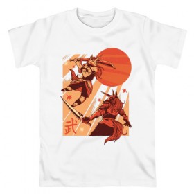 Мужская футболка хлопок с принтом Битва Единорогов в Новосибирске, 100% хлопок | прямой крой, круглый вырез горловины, длина до линии бедер, слегка спущенное плечо. | unicorn | единорог | ниндзя | самураи | самурай | япония
