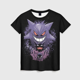 Женская футболка 3D с принтом Pokemon Gengar Rubber в Новосибирске, 100% полиэфир ( синтетическое хлопкоподобное полотно) | прямой крой, круглый вырез горловины, длина до линии бедер | battle | drawing | entei | go | legendary | lugia | metagross | nintendo | pikachu | pokemon | raikou | squirtle | zapdos | брок | бульбазавр | мисти | монстр | пикачу | покемон | эш