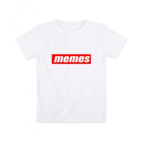 Детская футболка хлопок с принтом Мемы в Новосибирске, 100% хлопок | круглый вырез горловины, полуприлегающий силуэт, длина до линии бедер | mem | meme | memes | sup | supreme | мем | мемасик | мемес | суприм