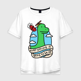 Мужская футболка хлопок Oversize с принтом Dinosaur в Новосибирске, 100% хлопок | свободный крой, круглый ворот, “спинка” длиннее передней части | дино | динозавр | метиорит