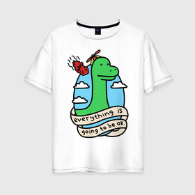 Женская футболка хлопок Oversize с принтом Dinosaur в Новосибирске, 100% хлопок | свободный крой, круглый ворот, спущенный рукав, длина до линии бедер
 | дино | динозавр | метиорит