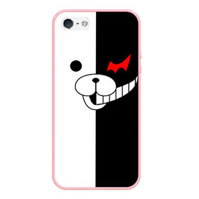 Чехол для iPhone 5/5S матовый с принтом MONOKUMA (КАПЮШОН) в Новосибирске, Силикон | Область печати: задняя сторона чехла, без боковых панелей | Тематика изображения на принте: anime | bear | black  white | danganronpa | kurokuma | monodam | monokuma | monomi | monotaro | pink | rabbit | school | shirokuma | аниме | главарь | мoноми | монокума | черно белый | школа