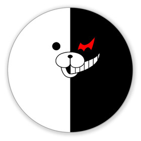 Коврик для мышки круглый с принтом MONOKUMA (КАПЮШОН) | МОНОКУМА в Новосибирске, резина и полиэстер | круглая форма, изображение наносится на всю лицевую часть | Тематика изображения на принте: anime | bear | black  white | danganronpa | kurokuma | monodam | monokuma | monomi | monotaro | pink | rabbit | school | shirokuma | аниме | главарь | мoноми | монокума | черно белый | школа