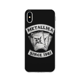 Чехол для iPhone X матовый с принтом Metallica в Новосибирске, Силикон | Печать на задней стороне чехла, без боковой панели | album | black | concert | heavy | kirk | metal | metallica | music | rock | tolls | джеймс хэтфилд | кирк хэмметт | клифф бёртон | ларс ульрих | метал | металлика | трэш