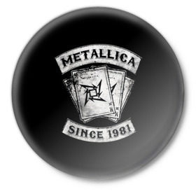 Значок с принтом Metallica в Новосибирске,  металл | круглая форма, металлическая застежка в виде булавки | Тематика изображения на принте: album | black | concert | heavy | kirk | metal | metallica | music | rock | tolls | джеймс хэтфилд | кирк хэмметт | клифф бёртон | ларс ульрих | метал | металлика | трэш