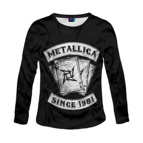 Женский лонгслив 3D с принтом Metallica в Новосибирске, 100% полиэстер | длинные рукава, круглый вырез горловины, полуприлегающий силуэт | album | black | concert | heavy | kirk | metal | metallica | music | rock | tolls | джеймс хэтфилд | кирк хэмметт | клифф бёртон | ларс ульрих | метал | металлика | трэш