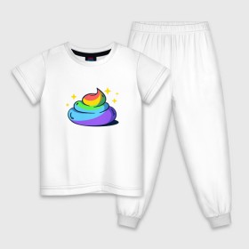 Детская пижама хлопок с принтом Какашка в Новосибирске, 100% хлопок |  брюки и футболка прямого кроя, без карманов, на брюках мягкая резинка на поясе и по низу штанин
 | арт | единорог | красиво | радуга | рисунок | смешно | цветная | юмор