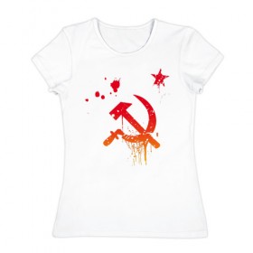 Женская футболка хлопок с принтом Серп и молот в Новосибирске, 100% хлопок | прямой крой, круглый вырез горловины, длина до линии бедер, слегка спущенное плечо | ленин | режим | серп и молот | ссср | сталин