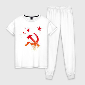 Женская пижама хлопок с принтом Серп и молот в Новосибирске, 100% хлопок | брюки и футболка прямого кроя, без карманов, на брюках мягкая резинка на поясе и по низу штанин | ленин | режим | серп и молот | ссср | сталин