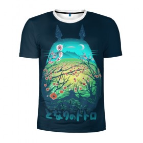 Мужская футболка 3D спортивная с принтом Totoro в Новосибирске, 100% полиэстер с улучшенными характеристиками | приталенный силуэт, круглая горловина, широкие плечи, сужается к линии бедра | anime | forest | meme | my neighbor | protectors | tokyo | totoro | аниме | гибли | иероглиф | манга | миядзаки | мой сосед | стиль | тоторо | фентези | хаяо | япония