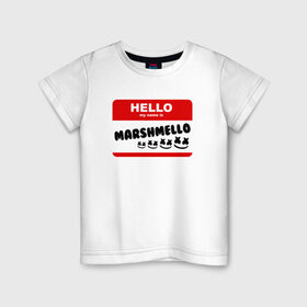 Детская футболка хлопок с принтом MARSHMELLO в Новосибирске, 100% хлопок | круглый вырез горловины, полуприлегающий силуэт, длина до линии бедер | Тематика изображения на принте: dj | marshmello | music | smile | зефир | маршмелоу | музыка