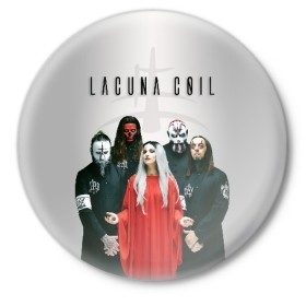 Значок с принтом Lacuna Coil в Новосибирске,  металл | круглая форма, металлическая застежка в виде булавки | Тематика изображения на принте: alternative | cristina scabbia | epic metal | goth | gothic | lacuna | lacuna coil | melodic metal | metal | nu metal | rock | готик рок | готика | готический рок | метал