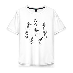 Мужская футболка хлопок Oversize с принтом Кокопелли в Новосибирске, 100% хлопок | свободный крой, круглый ворот, “спинка” длиннее передней части | божество | дудочка | индейцы | кокопелли | танец | человечек | человечки