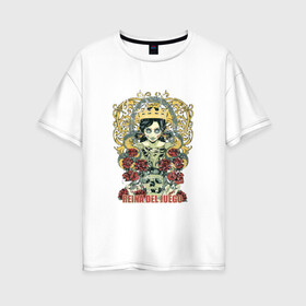Женская футболка хлопок Oversize с принтом Королева игры в Новосибирске, 100% хлопок | свободный крой, круглый ворот, спущенный рукав, длина до линии бедер
 | Тематика изображения на принте: девушка | змея | корона | роза | татуировка | череп