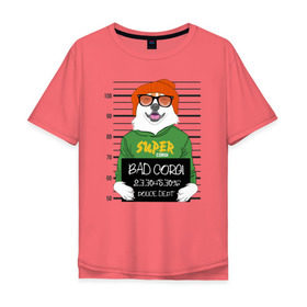 Мужская футболка хлопок Oversize с принтом Плохой Корги в Новосибирске, 100% хлопок | свободный крой, круглый ворот, “спинка” длиннее передней части | corgi | банда | бандит | гангстер | заключенный | корги | собака | собаки